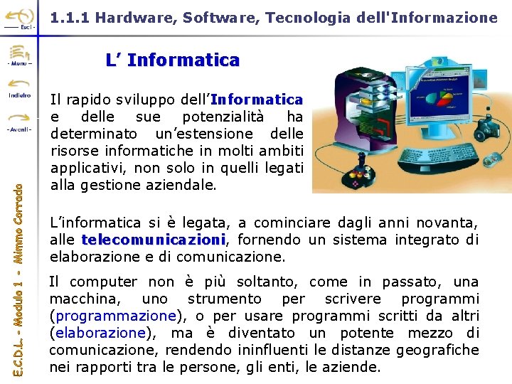 1. 1. 1 Hardware, Software, Tecnologia dell'Informazione L’ Informatica Il rapido sviluppo dell’Informatica e