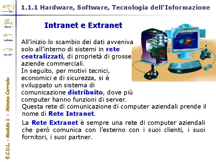 1. 1. 1 Hardware, Software, Tecnologia dell'Informazione Intranet e Extranet All’inizio lo scambio dei