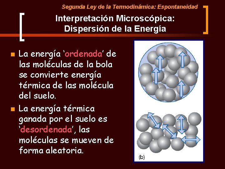 Segunda Ley de la Termodinámica: Espontaneidad Interpretación Microscópica: Dispersión de la Energía n n