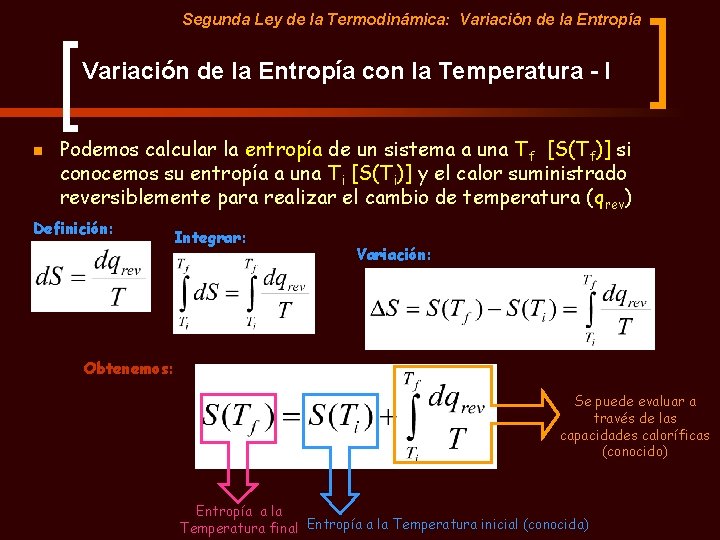 Segunda Ley de la Termodinámica: Variación de la Entropía con la Temperatura - I