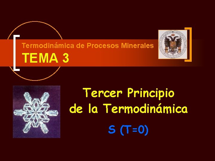 Termodinámica de Procesos Minerales TEMA 3 Tercer Principio de la Termodinámica S (T=0) 