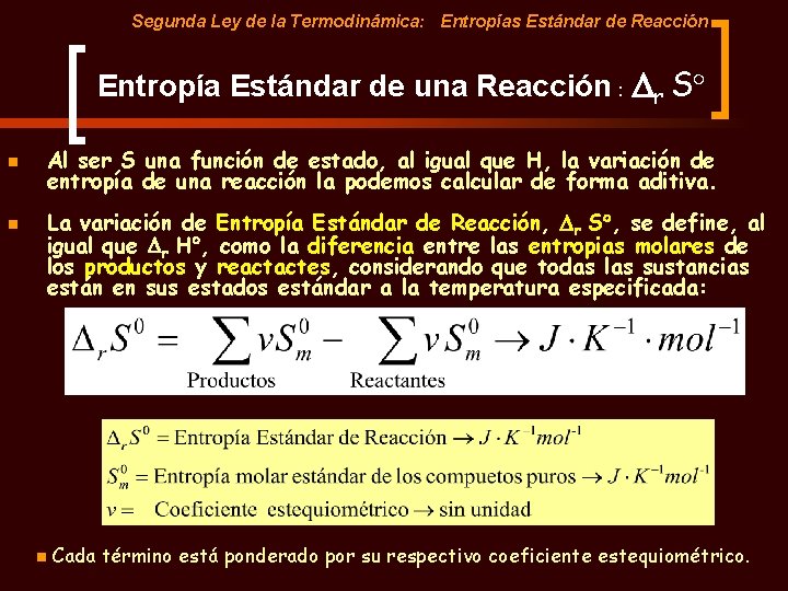 Segunda Ley de la Termodinámica: Entropías Estándar de Reacción Entropía Estándar de una Reacción