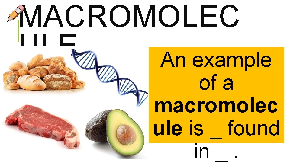 MACROMOLEC ULE An example of a macromolec ule is _ found in _. 