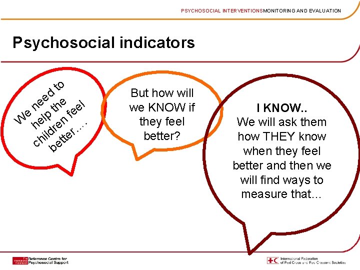 PSYCHOSOCIAL INTERVENTIONSMONITORING AND EVALUATION Psychosocial indicators to d e ne the eel e lp