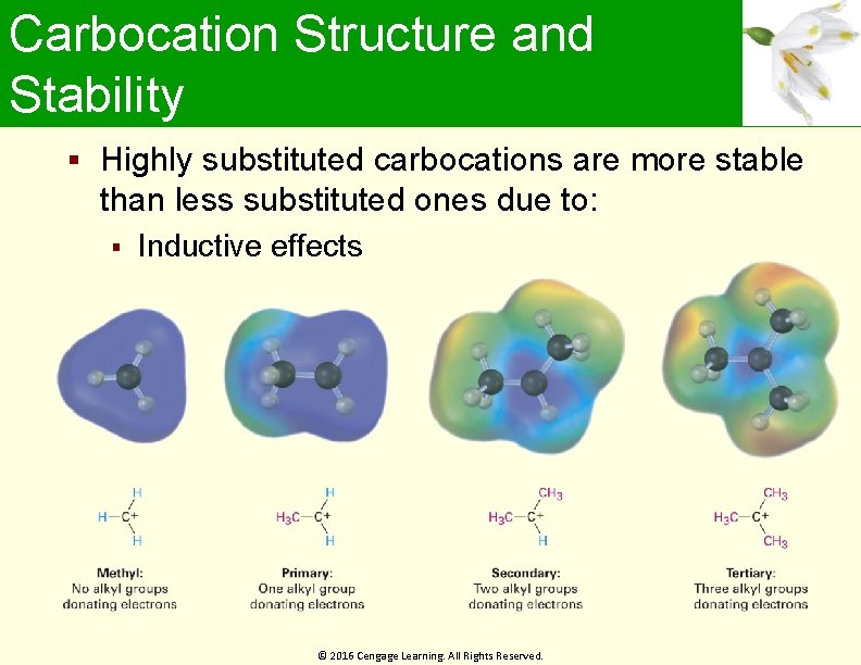 Carbocation Structure and Stability Highly substituted carbocations are more stable than less substituted ones