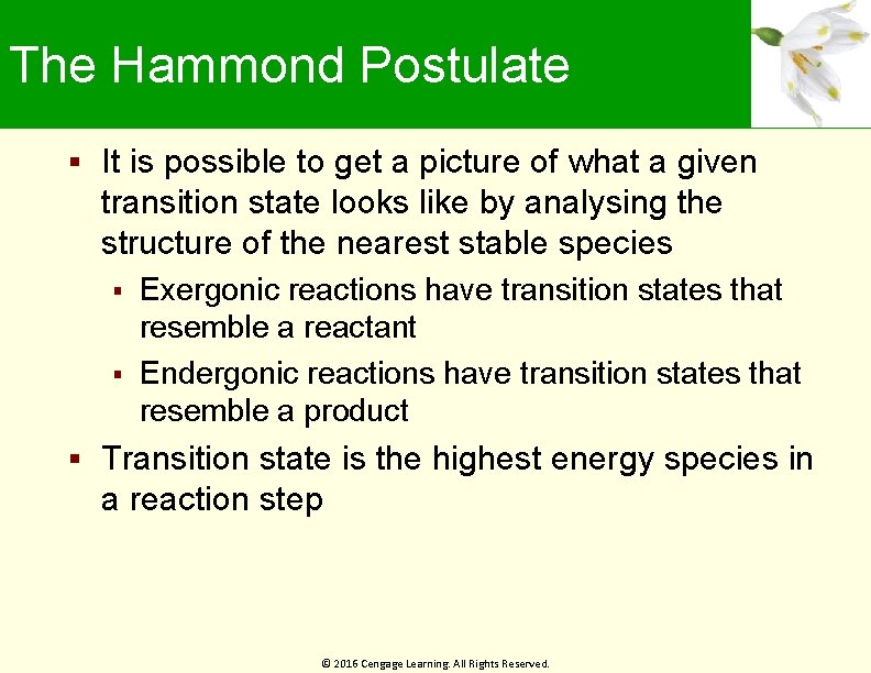 The Hammond Postulate It is possible to get a picture of what a given