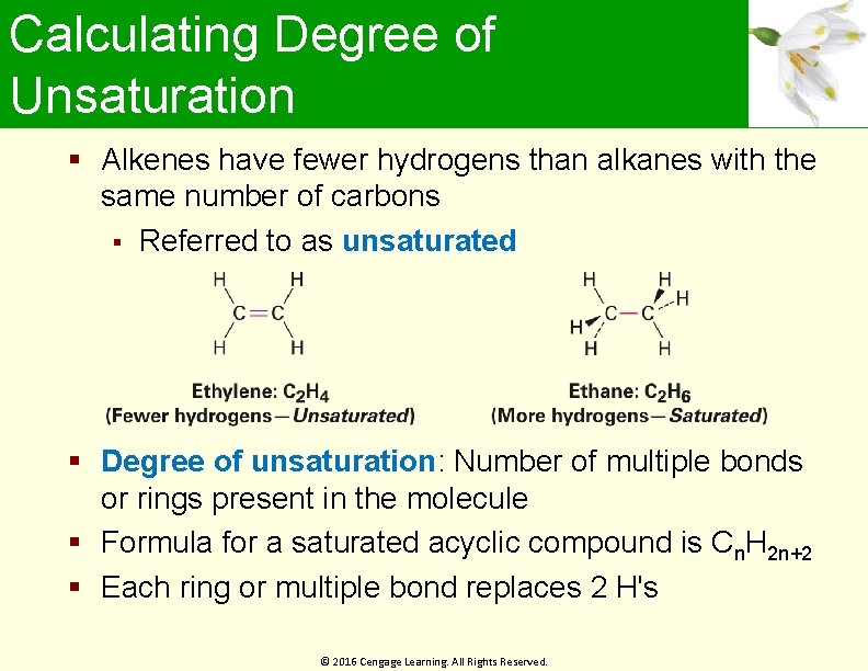 Calculating Degree of Unsaturation Alkenes have fewer hydrogens than alkanes with the same number