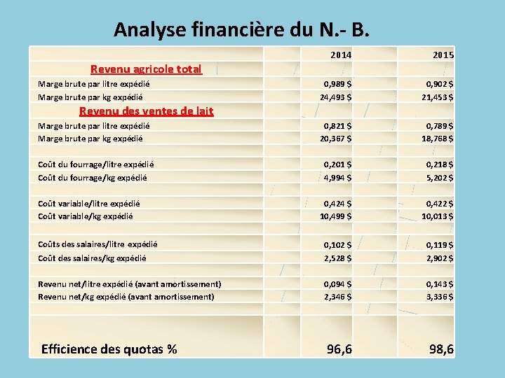 Analyse financière du N. - B. 2014 2015 0, 989 $ 24, 493 $