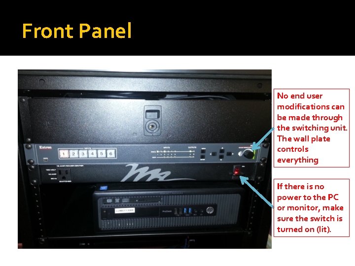 Front Panel No end user modifications can be made through the switching unit. The