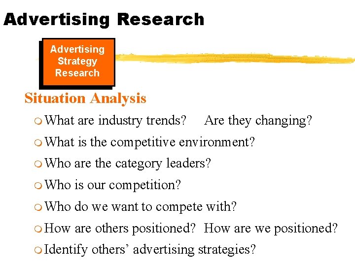 Advertising Research Advertising Strategy Research Situation Analysis m What are industry trends? Are they