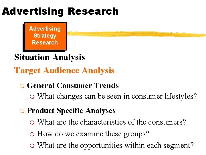 Advertising Research Advertising Strategy Research Situation Analysis Target Audience Analysis m General Consumer Trends