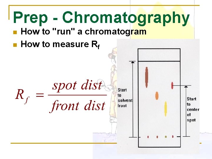Prep - Chromatography n n How to "run" a chromatogram How to measure Rf