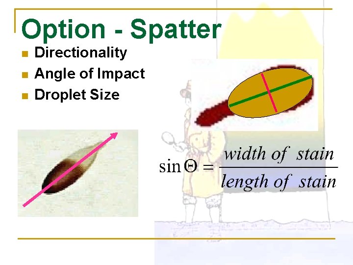 Option - Spatter n n n Directionality Angle of Impact Droplet Size 