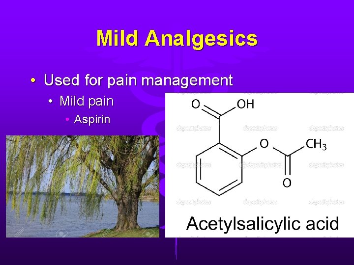 Mild Analgesics • Used for pain management • Mild pain • Aspirin 