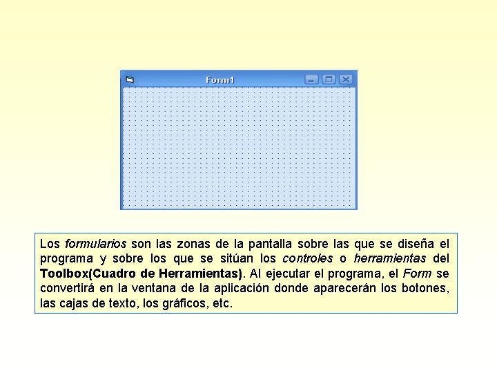 Los formularios son las zonas de la pantalla sobre las que se diseña el