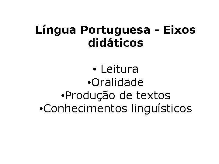 Língua Portuguesa - Eixos didáticos • Leitura • Oralidade • Produção de textos •