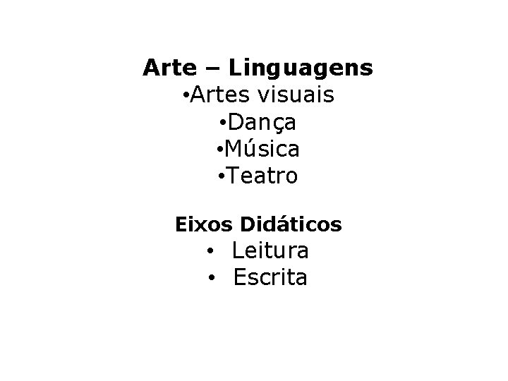 Arte – Linguagens • Artes visuais • Dança • Música • Teatro Eixos Didáticos