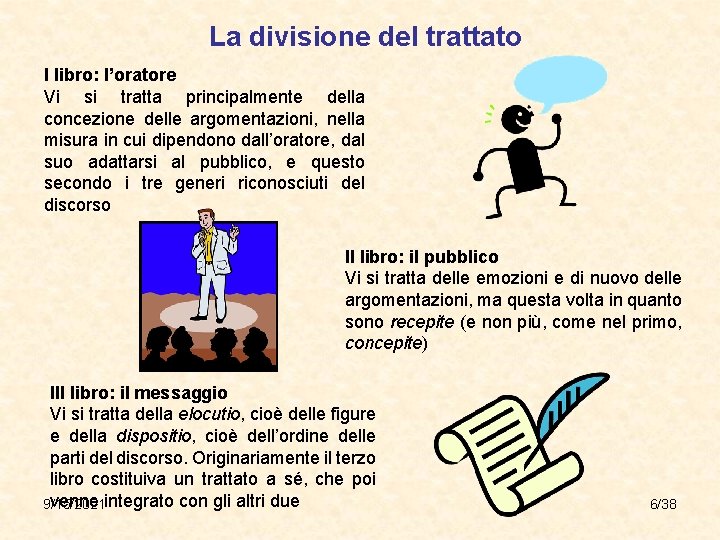 La divisione del trattato I libro: l’oratore Vi si tratta principalmente della concezione delle
