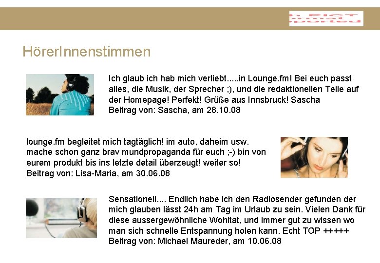 Hörer. Innenstimmen Ich glaub ich hab mich verliebt. . . in Lounge. fm! Bei