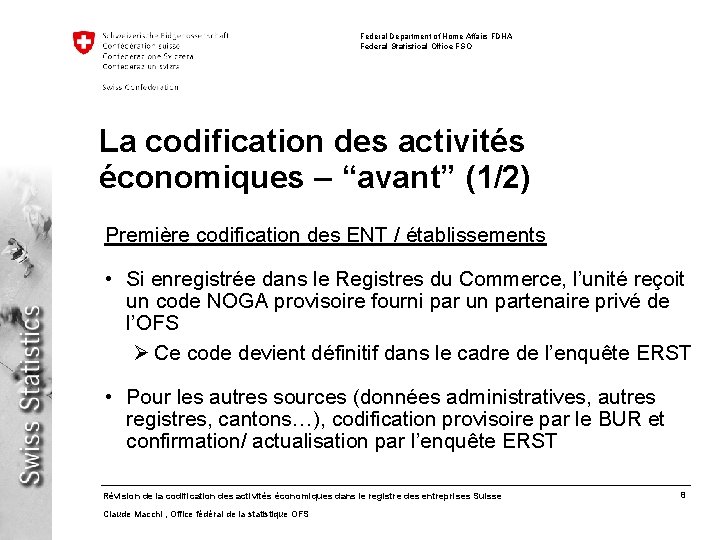 Federal Department of Home Affairs FDHA Federal Statistical Office FSO La codification des activités