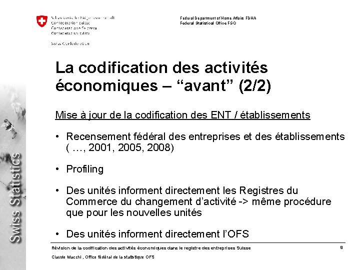 Federal Department of Home Affairs FDHA Federal Statistical Office FSO La codification des activités