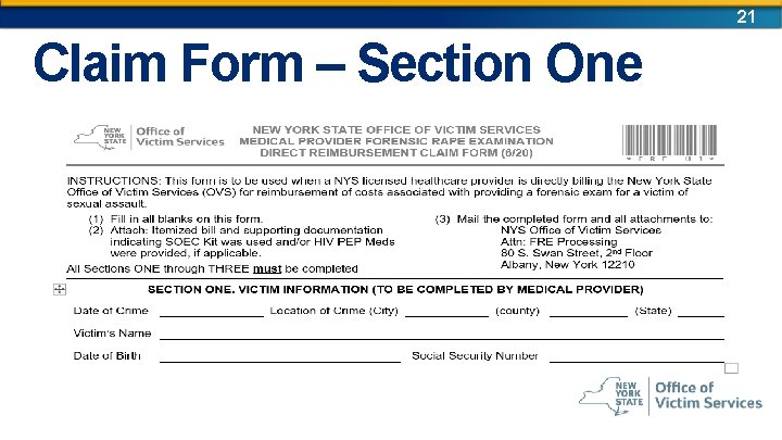 21 Claim Form – Section One 