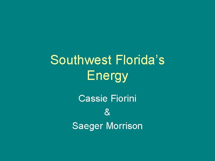 Southwest Florida’s Energy Cassie Fiorini & Saeger Morrison 