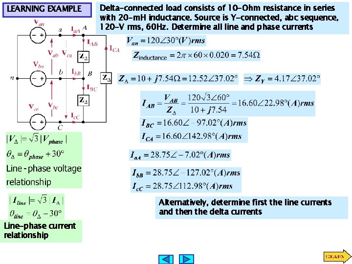 LEARNING EXAMPLE Delta-connected load consists of 10 -Ohm resistance in series with 20 -m.