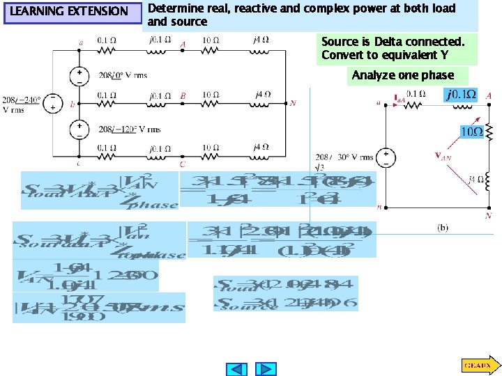 LEARNING EXTENSION Determine real, reactive and complex power at both load and source Source