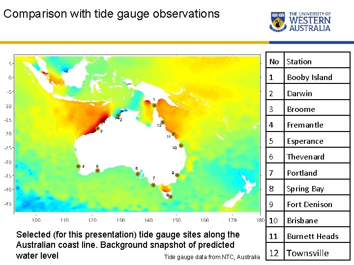 Comparison with tide gauge observations No Station 1 2 12 3 11 10 4