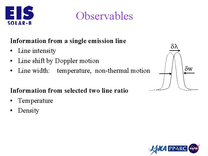 Observables Information from a single emission line • Line intensity • Line shift by