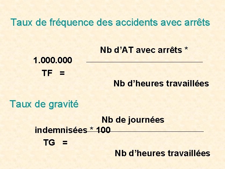 Taux de fréquence des accidents avec arrêts Nb d’AT avec arrêts * 1. 000