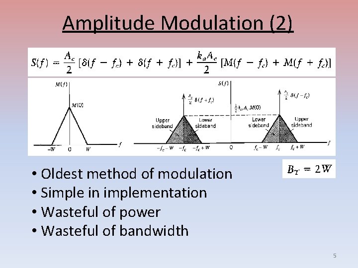 Amplitude Modulation (2) • Oldest method of modulation • Simple in implementation • Wasteful