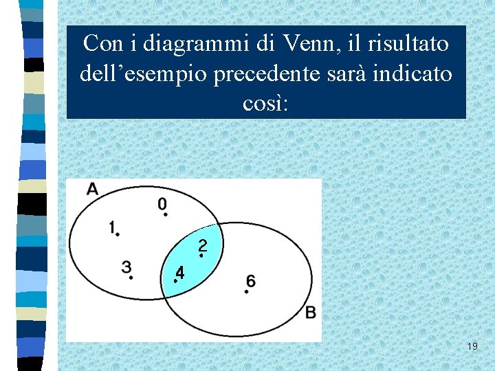 Con i diagrammi di Venn, il risultato dell’esempio precedente sarà indicato così: 19 