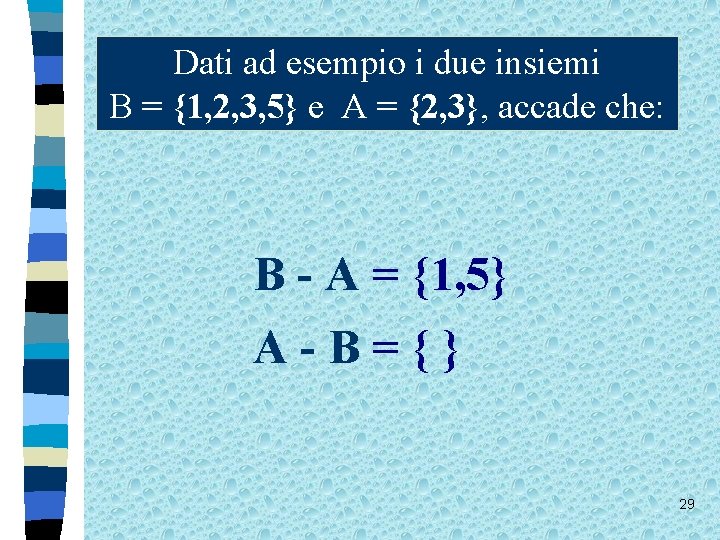 Dati ad esempio i due insiemi B = {1, 2, 3, 5} e A