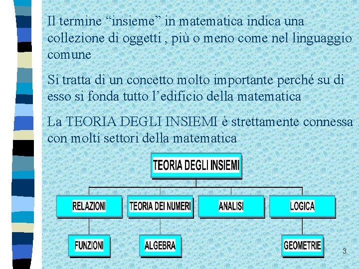 Il termine “insieme” in matematica indica una collezione di oggetti , più o meno