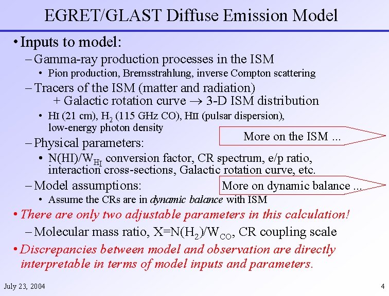 EGRET/GLAST Diffuse Emission Model • Inputs to model: – Gamma-ray production processes in the