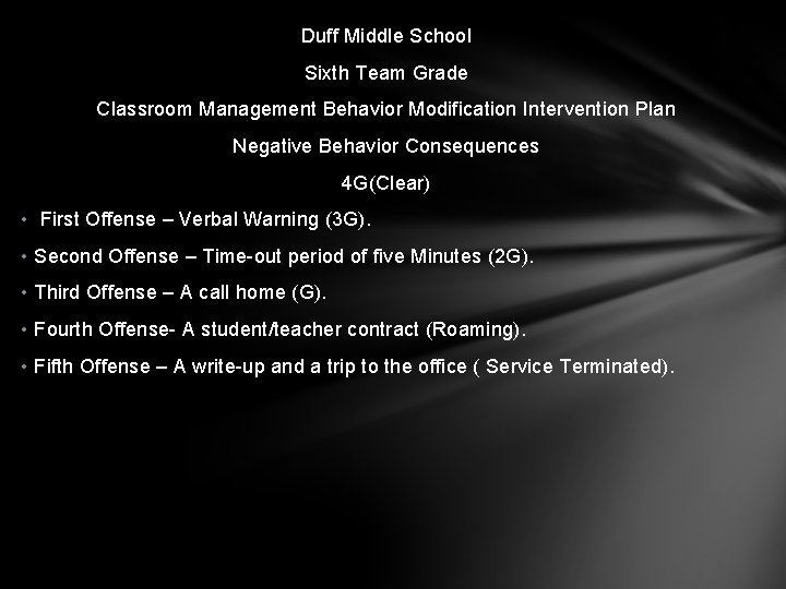 Duff Middle School Sixth Team Grade Classroom Management Behavior Modification Intervention Plan Negative Behavior