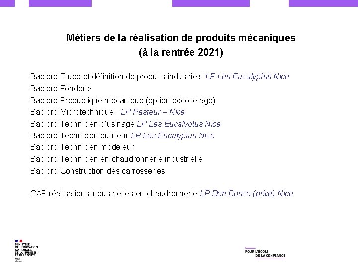 Métiers de la réalisation de produits mécaniques (à la rentrée 2021) Bac pro Etude
