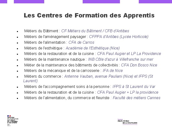 Les Centres de Formation des Apprentis Métiers du Bâtiment : CF Métiers du Bâtiment
