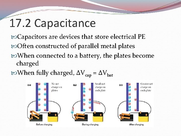 17. 2 Capacitance Capacitors are devices that store electrical PE Often constructed of parallel