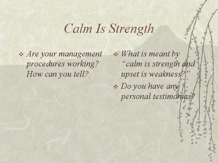 Calm Is Strength v Are your management procedures working? How can you tell? v