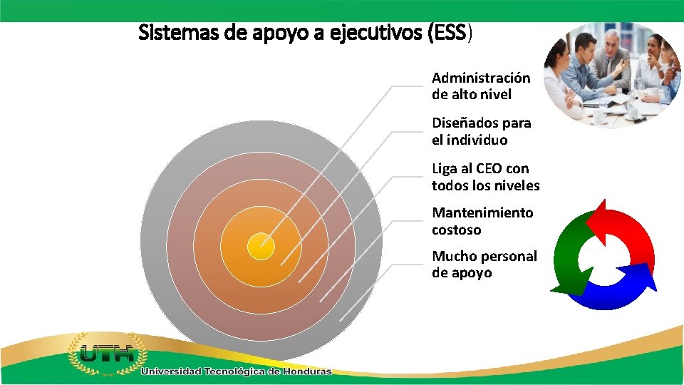 Sistemas de apoyo a ejecutivos (ESS) Administración de alto nivel Diseñados para el individuo