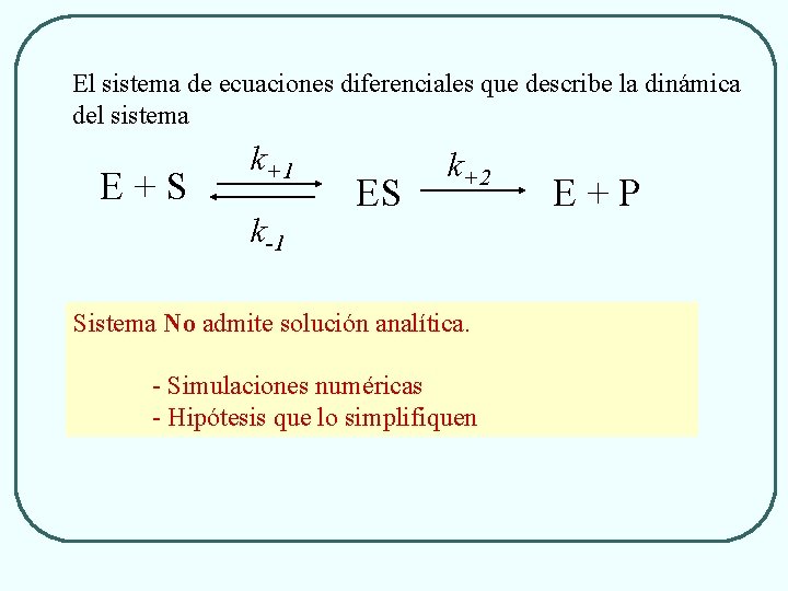 El sistema de ecuaciones diferenciales que describe la dinámica del sistema E+S k+1 k-1