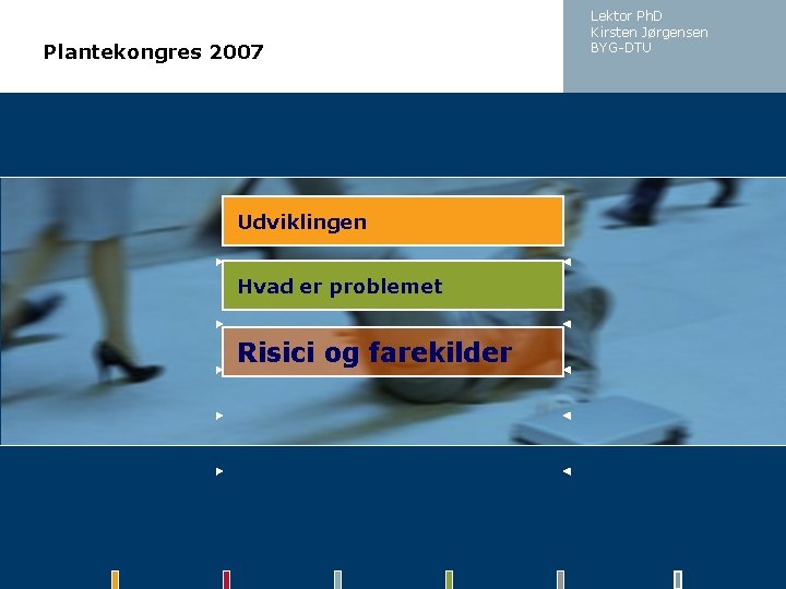 Plantekongres 2007 Udviklingen Hvad er problemet Risici og farekilder Lektor Ph. D Kirsten Jørgensen