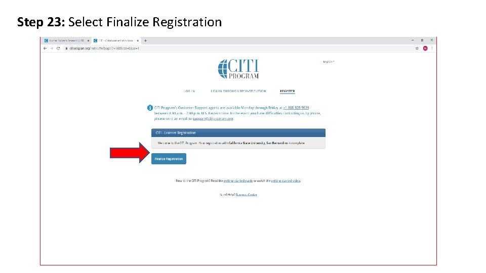 Step 23: Select Finalize Registration 