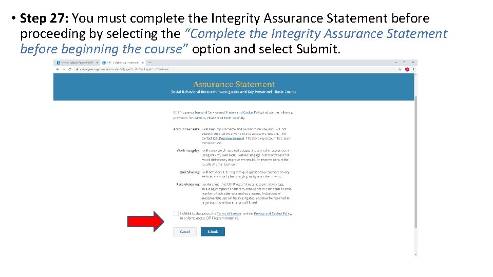  • Step 27: You must complete the Integrity Assurance Statement before proceeding by