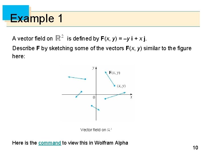 Example 1 A vector field on is defined by F(x, y) = –y i