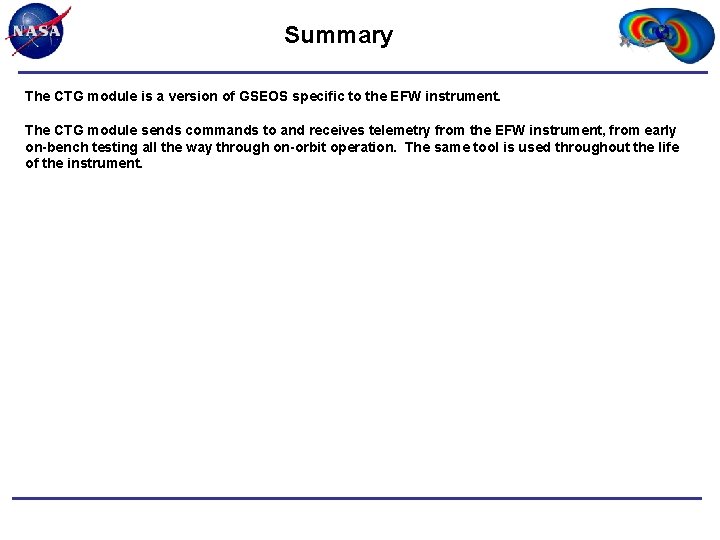 Summary The CTG module is a version of GSEOS specific to the EFW instrument.