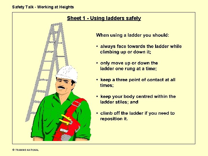Safety Talk - Working at Heights Sheet 1 - Using ladders safely TRAINING NATIONAL